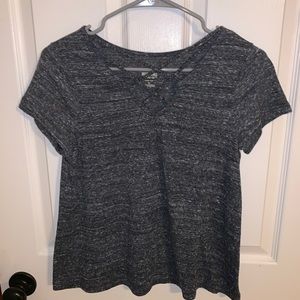 Grey Short Sleeve Tee with Criss-Cross in front